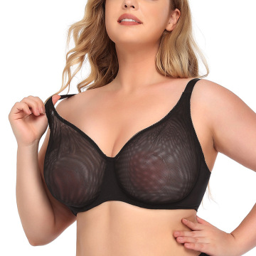 Plus Size Ultra-thin Push-Up Mesh Bra Top Wireless Underwear BCDEF Cup