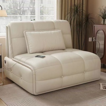 Intelligent Dual-Use Electric Leather Sofa Bed with Remote Control for Small Apartments