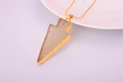 Raw Natural Gem Stone Gilding Arrowhead Pendant Necklace Rose Quartz Amethyst
