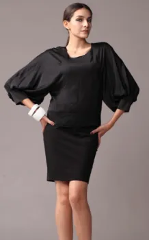 Pretty Steps 2016 elegant ladies casual autumn dress high quality round collar lantern sleeve dress