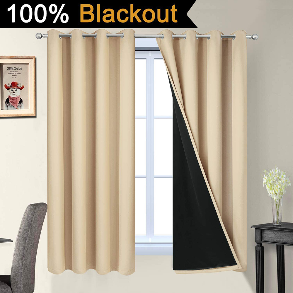 China Beige 100 Blackout Curtains 63 Inch Long