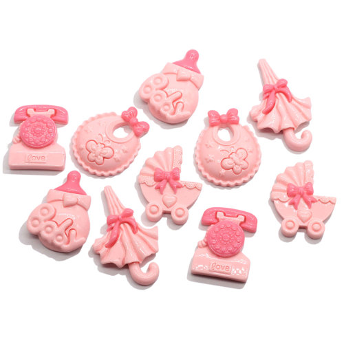 Kawaii Roze Kleur Hars Cabochons Prinses Meisje Vervoer Telefoon Paraplu Babyfles Bib Kralen Charms DIY Decoratie