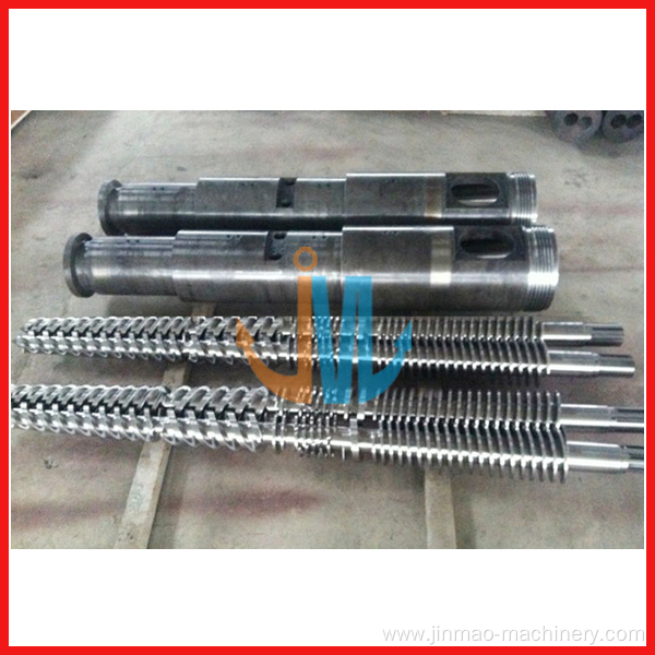 Twin conical screw barrel for extruder