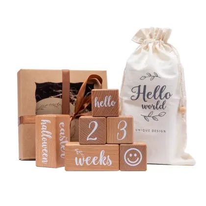 Custom Newborn Wooden Monthly Milestone Set - Beech Baby Square Milestone Blocks