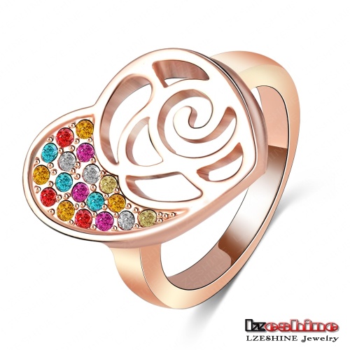Fashion Jewelry 18k Rose Gold Plate Multicolour Genuine Swa Element Austrian Crystal Heart Flower Ring Ri-Hq1056-a