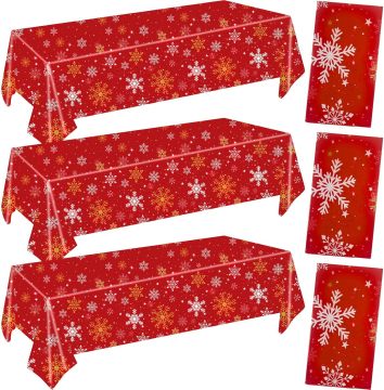 54x108 Zoll rote Schneeflocken -Tischdecke - Einweg -Plastik -Weihnachtstischabdeckung für Party