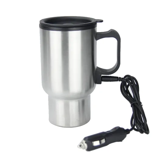 Portable Travel Large Capacity Cup 12V Coffee Mug Thermal Insulated Vehicle Mounted Stainless Steel Silver Easy Grip Universal