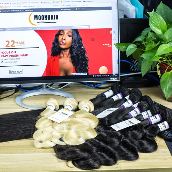 MOON Free Sample Virgin Brazilian Human Hair Weave Bundles with Lace Closure