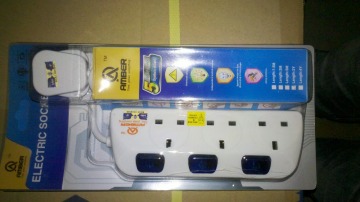 3 outlet 230V Full Surge Protector BS Power Strip