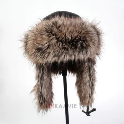 custom real leather plush fur trapper hat