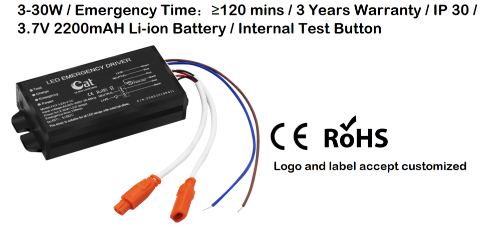 Driver de emergência LED DC 20-160V CE RoHS