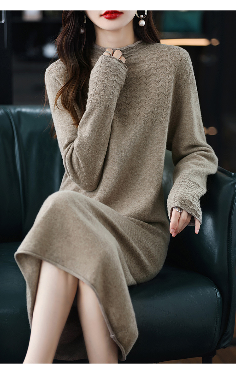 Lace half turtleneck knit dress for women