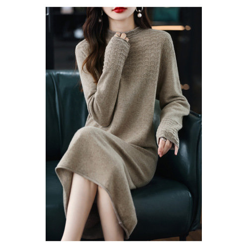 Lace half turtleneck knit dress for women