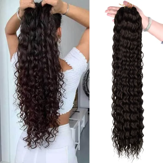 32 inches Long Corn Curly Ombre Brown Black Braids Hair Deep Water Wavy Bulk Crochet Braiding Hair Synthetic Hair Extensions
