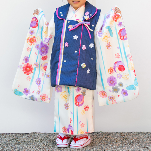 Small Flowers Pattern Girl's Kimono Japan Traditional Costume