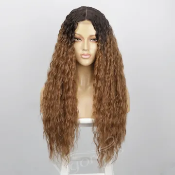 Vigorous Water Wave Hot Sale Cheap Curly Lace Front Wig Ombre Colored Lace Front Synthetic Hair Wigs For Women Lace Frontal Wig