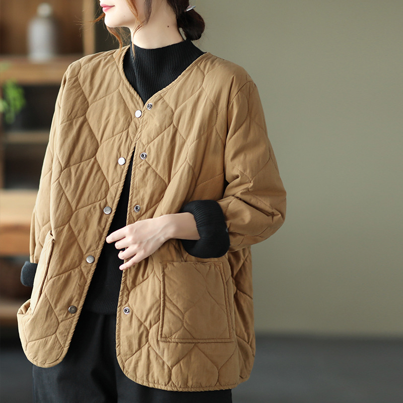 Autumn and winter literary retro quilted short coat