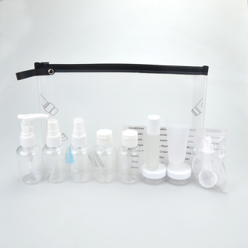 portable refiiable frosted zipper bag 16 pieces clear plastic travel packing bottle kit set 50ml 40ml