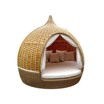 Modern Outdoor Garden Apple Shape Wicker Daybed with Canopy