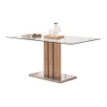Mesa de jantar de vidro quadrado com base de aço MDF