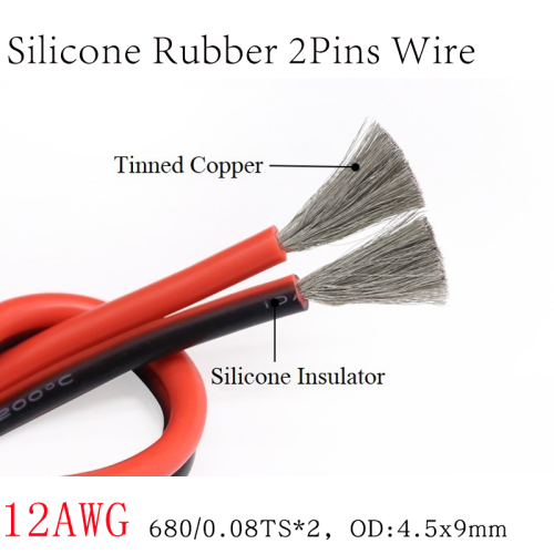 1M 12AWG 2Pins Ultra Soft Silicone Rubber Copper Electric Wire Black Red LED Lighting Lamp DIY Connector Cable Extension Line