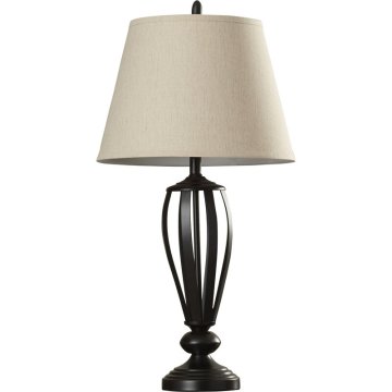 Rustic Industrial Bedside Metal Lamp Set with Beige Empire Shades