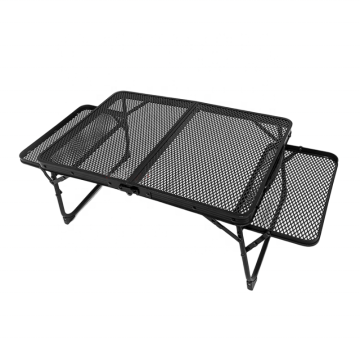 Outdoor BBQ and Camping Table: Durable Aluminum and Steel Mesh Design with Foldable Wing Panels