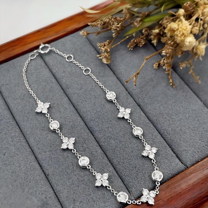 Vòng tay trạm kim cương trồng trong phòng thí nghiệm vàng trắng 18K