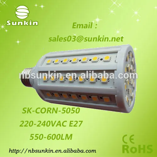 Plastic 360 degree 240V AC 10W SMD5050 LED Light Corn E27