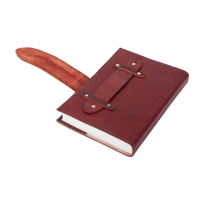 Customizable Red Leather Diary with Traditional Pattern