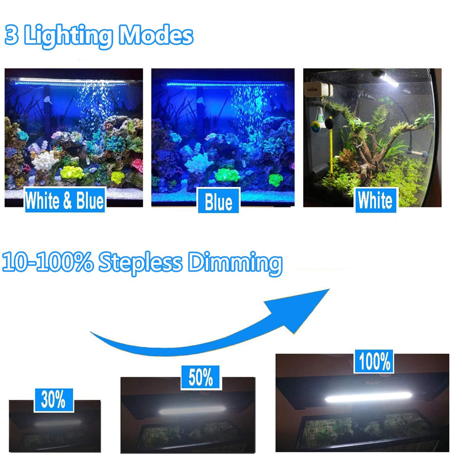 مياه العذبة LED Aquarium Light White Blue مع مؤقت