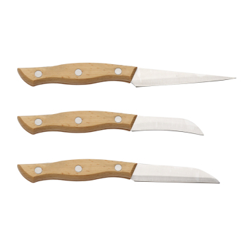 3-Piece Kitchen DIY Stainless Steel Vegetable & Fruit Carving Knife Set with Wood Handle