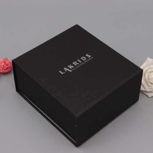 Custom Emboss Logo Black Paper Magnet Folding Box