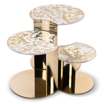 Modern Luxury Stainless Steel Coffee Table Set with Golden Marble Stone Top