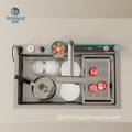 Modern Kitchen Sinks: Dolphin Honeycomb Embossed Stainless Steel with Waterfall Faucet