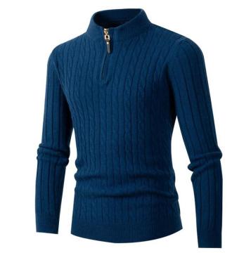 Men's Autumn Winter Thick Knitted Zipper Pullover Sweater
