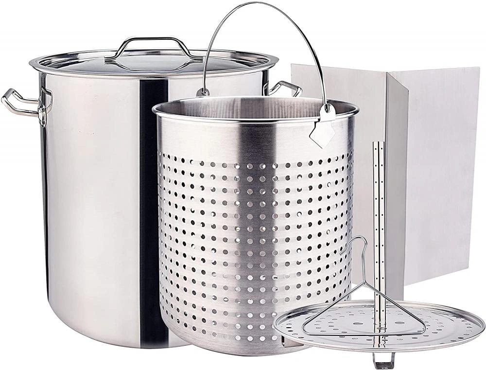 ARC 64-QT Large Stainless Steel Stockpot for Seafood Boiler Crawfish Pot  w/Basket and Steamer Rack, Outdoor Cooking Pot for Crab Lobster Shrimp