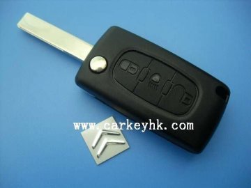 Citroen 407 3 buttons flip remote key with light button and groove blade