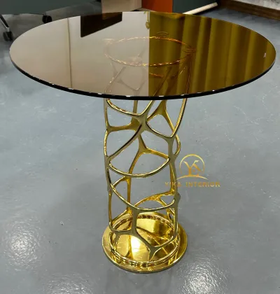 Roberto Cavalli Gold Round Mirrored Side Table