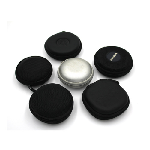 Top quality mini leather hard shell round earphone case with hook