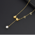 Collar de perla de borla asimétrica de titanio para mujeres