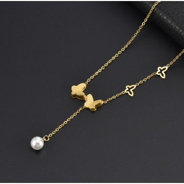 Collar de perla de borla asimétrica de titanio para mujeres