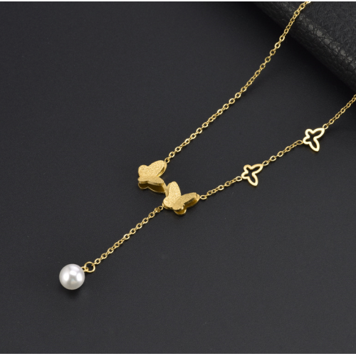 Collar de perla de borla asimétrica de titanio para mujeres