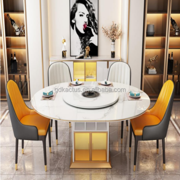 high gloss white finished modern multi functional wooden round dining table set