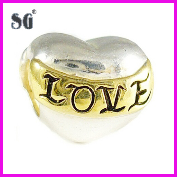 Authentic 925 Sterling Silver Two-tone Plating Heart Love Bead Fit European Bracelet