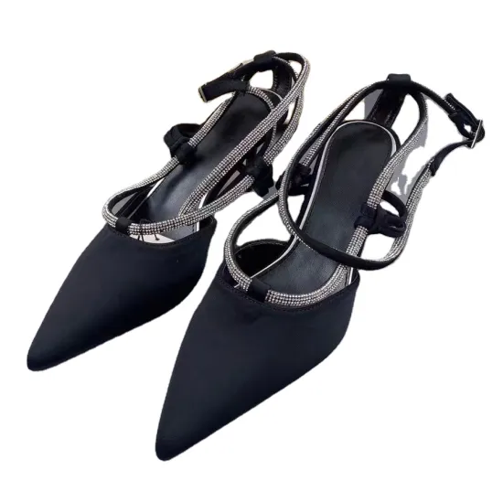 Vintage 2024 Summer Women's Large Size 42 High Heel Sandals with Rhinestones