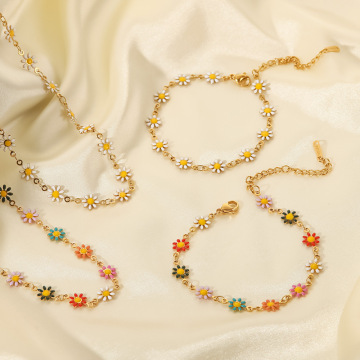 18k Gold Plated Stainless Steel Choker Necklace and Daisy Chain Bracelet Set: Wholesale Fashion Jewelry for Women