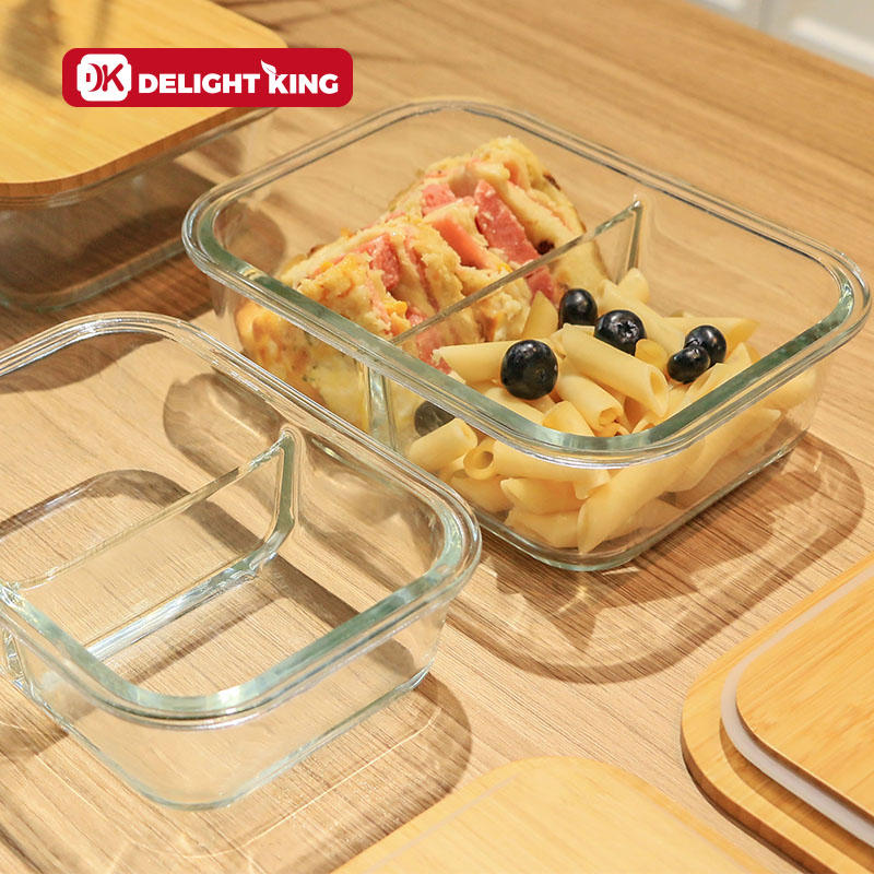 Compartments Glass Food Containers with Bamboo Lid