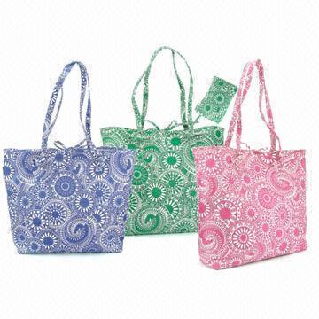 Canvas Foldable Shopping Bags with Pretty Pattern, Measures 35 x 35 x 12cm