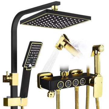 Luxury Wall-Mounted Dual Handle Rain Shower Set with Thermostatic Head